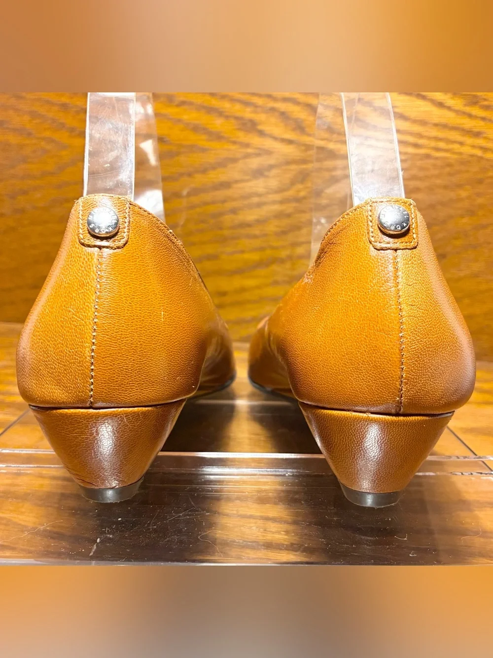 Michael Kors Peep Toe Wedge Pumps Cognac Brown Leather Size 8